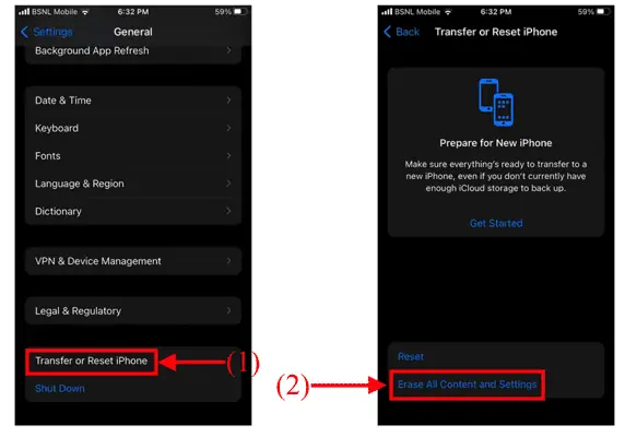 Option d'effacement dans l'iPhone