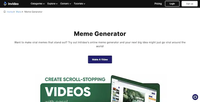 inVideo Meme Generator الصفحة الرئيسية