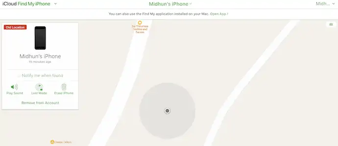 Местоположение iPhone в iCloud