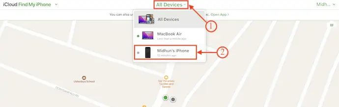 تحديد الجهاز في iCloud