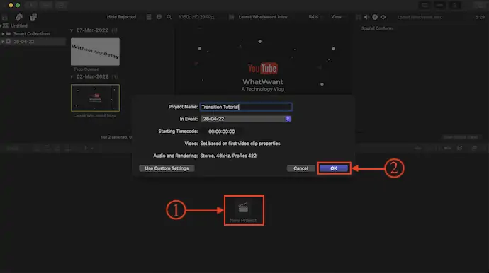 Final Cut Pro 中的新项目