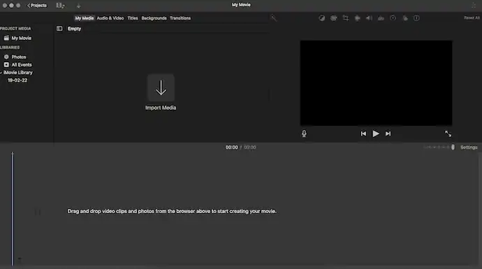 Interfaccia di avvio di iMovie