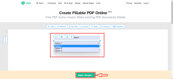 Agregar elementos en Sejda PDF en línea