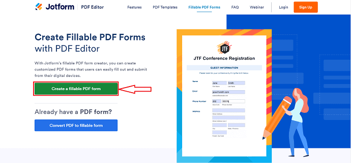 Jotform インターフェース