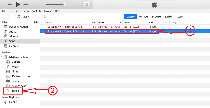 ย้ายเพลงจาก iTunes ไปยังโทนเสียงของ iPhone