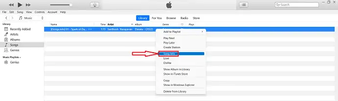 iTunes'daki şarkı bilgisi