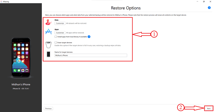 Backup-Anpassung in iMazing