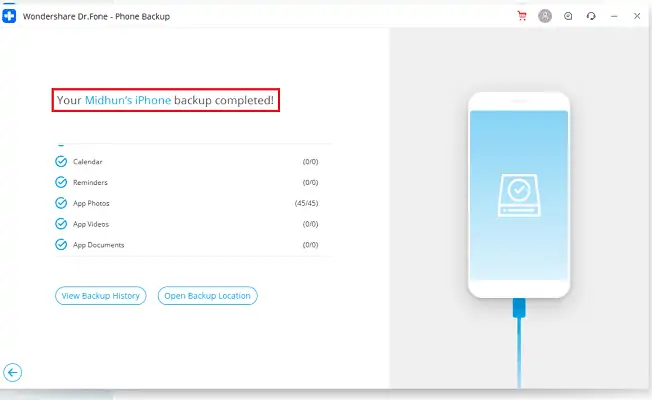 Backup Notificare completă în Wondershare Dr.Fone