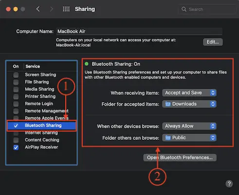 Configuración de uso compartido de Bluetooth en Mac