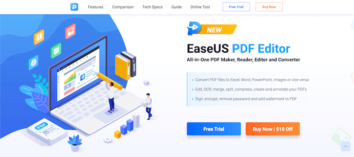 EaseUS PDF 편집기 홈페이지