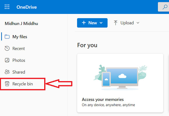 Papierkorb-Option in OneDrive