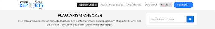 Página de inicio del verificador de plagio del informe del motor de búsqueda
