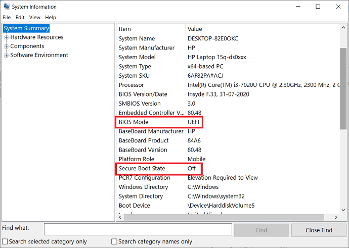 BIOS และสถานะการบูตที่ปลอดภัย