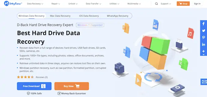 Pagina de pornire iMyFone D-Back Hard Drive Recovery Expert