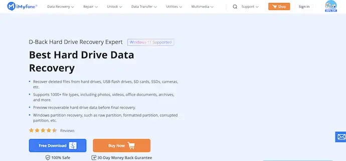 Pagina de pornire iMyFone D-Back Hard Drive Recovery Expert