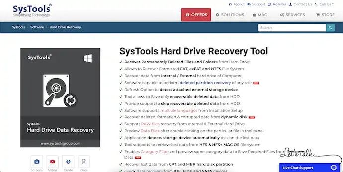 Page d'accueil de récupération de données de disque dur SysTools