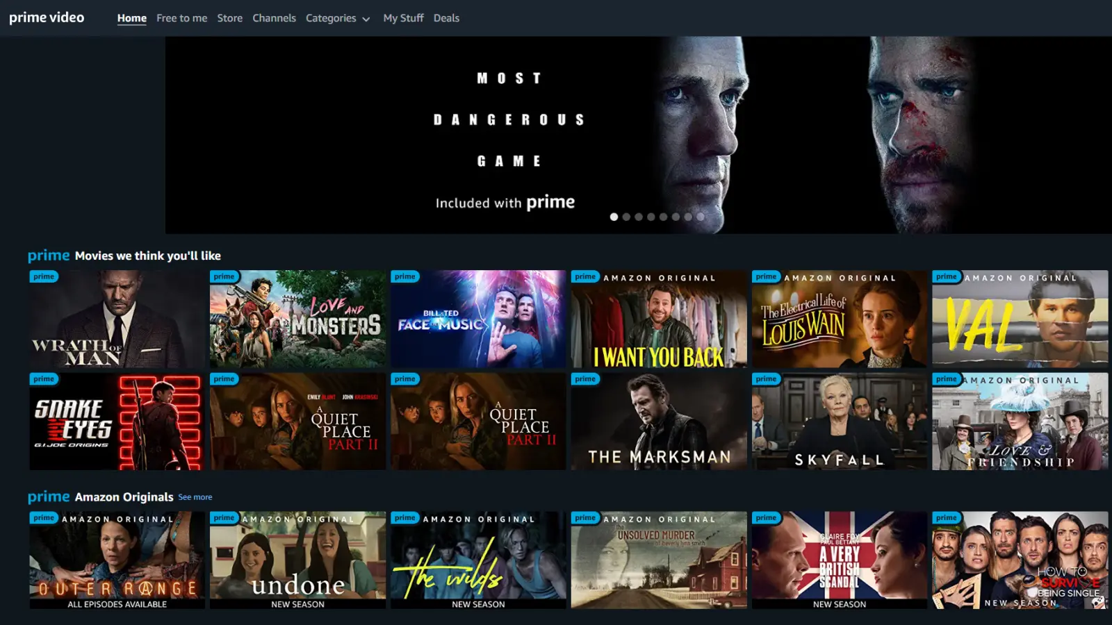 amazon prime video主页截图