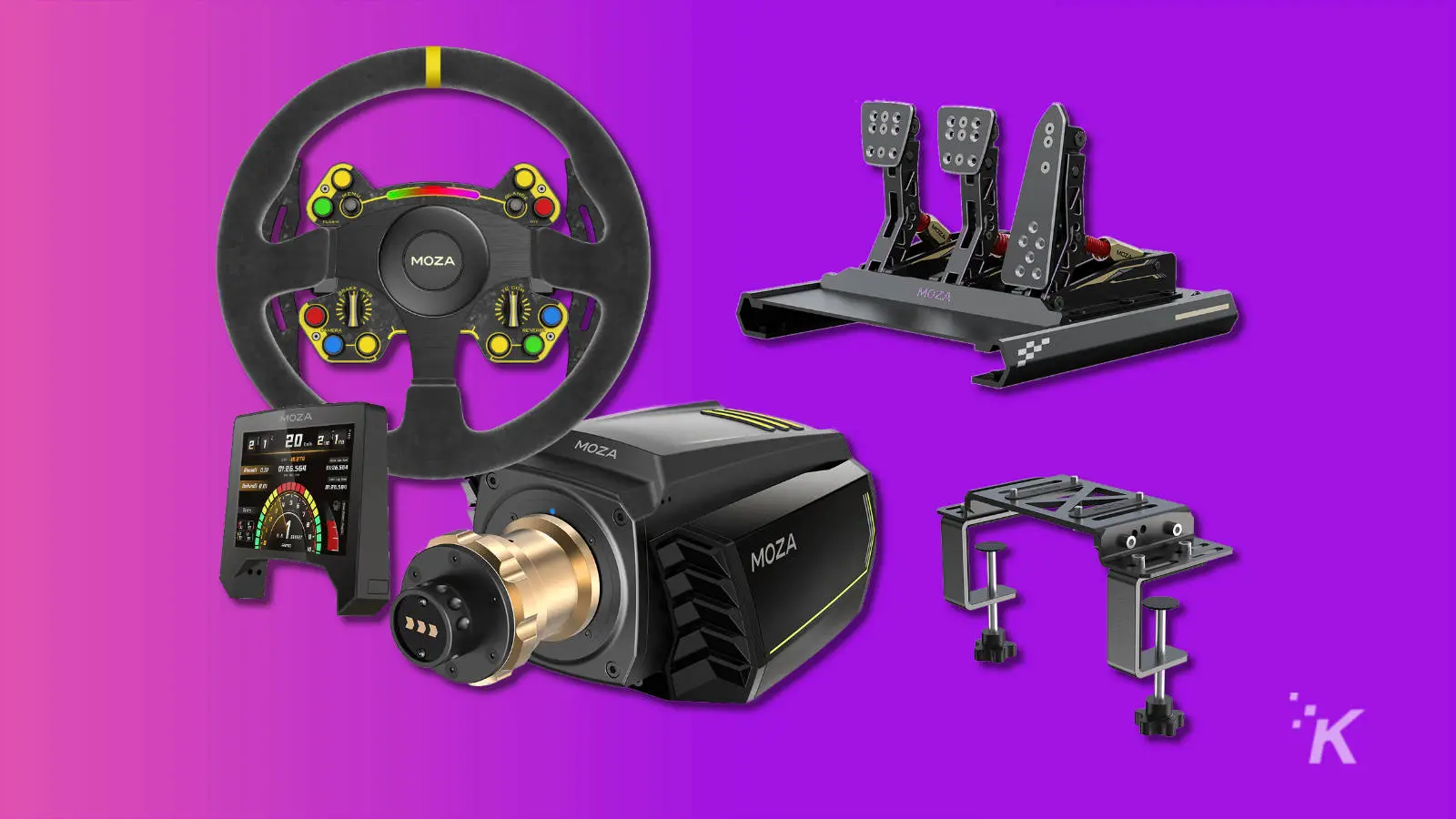 sélection de moza racing sim gear sur fond violet