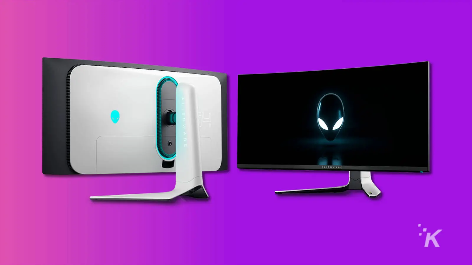 moniteur alienware qd-oled sur fond violet