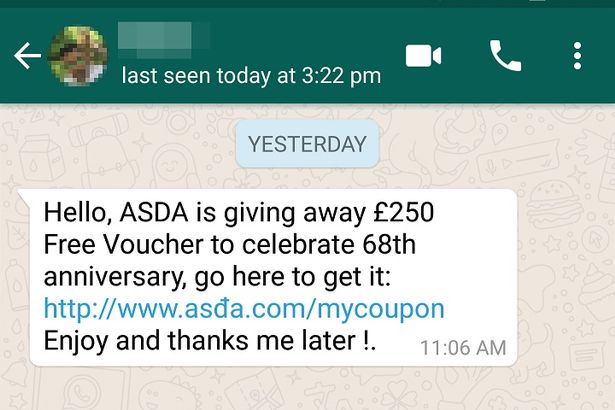 Asda WhatsApp 사기