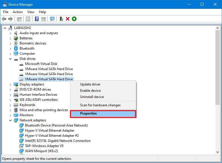 Right-click the hard disk and choose Properties