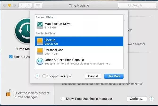 Backup della macchina del tempo