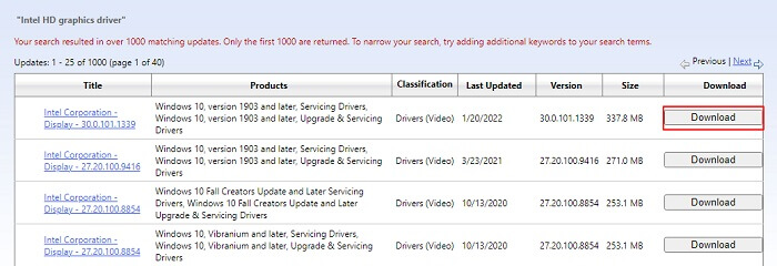 Download do driver de gráficos Intel hd