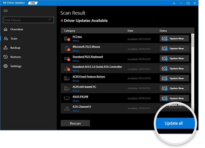 Actualice todo el controlador a través del actualizador de controladores de bit