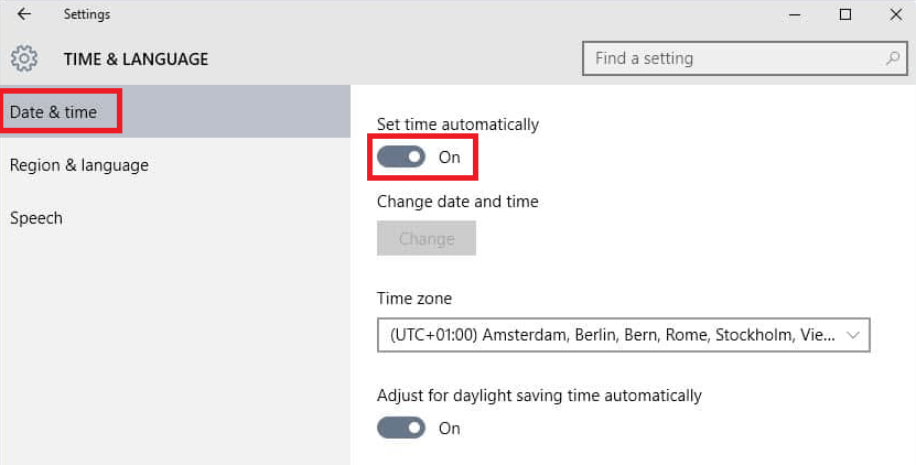 Time & Date category -Set time zone automatically and Set time automatically