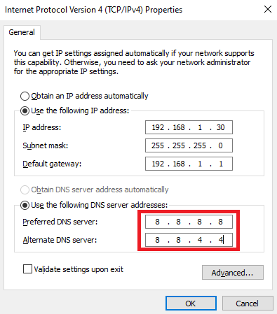 Set the Preferred DNS server