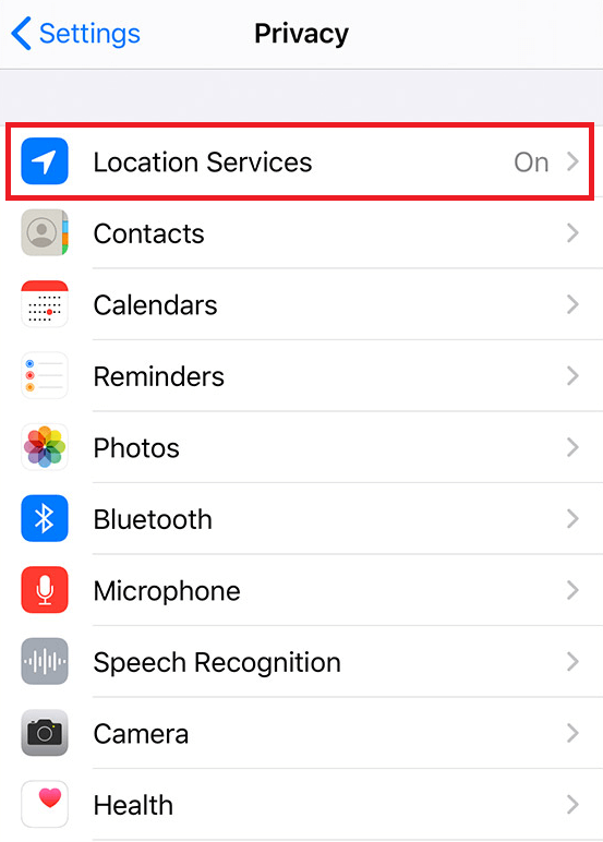 Location Services settings