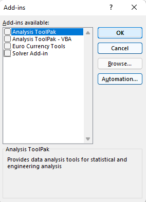 Sélectionnez les compléments Excel