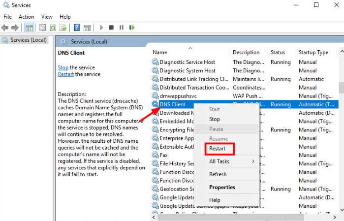 Restart the DNS Client