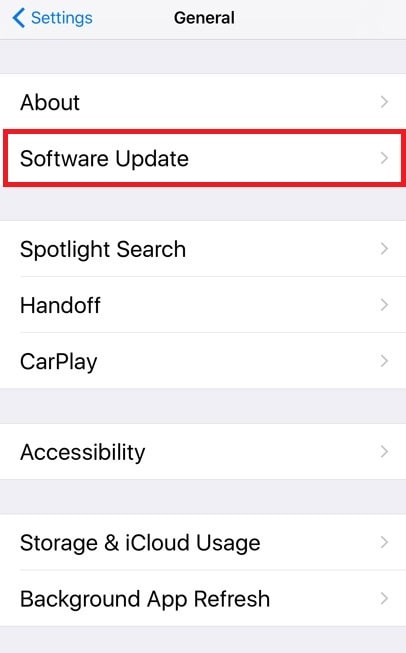 Opzione di aggiornamento software su iPhone