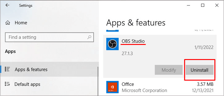 OBS Studio Uninstall