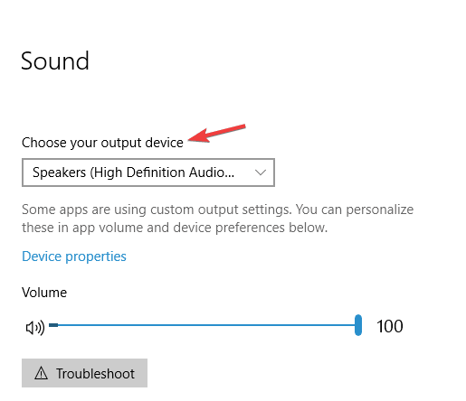 Select Speakers or Headphones as your output device