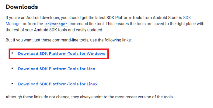 Download and Install SDK Platform Tools