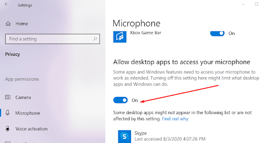 Allow apps to access your microphone