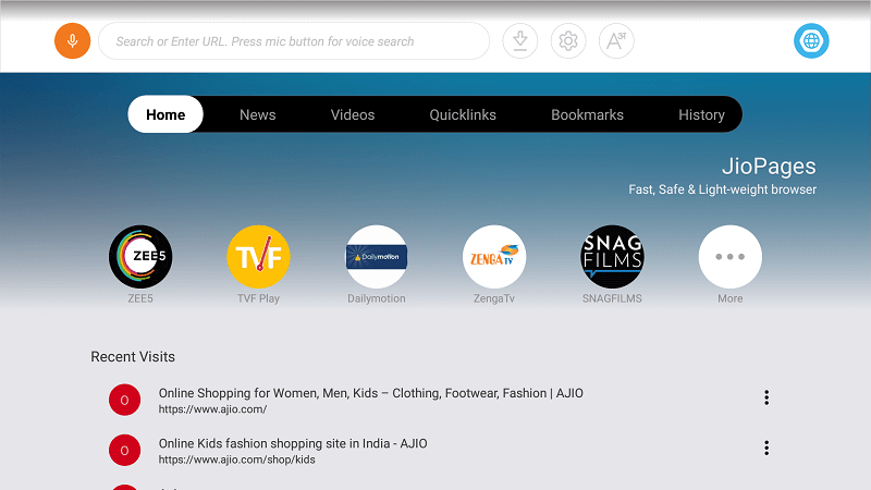 JioPagesTV Web Browser