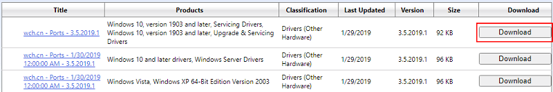 Download CH340 on the Microsoft catalog update