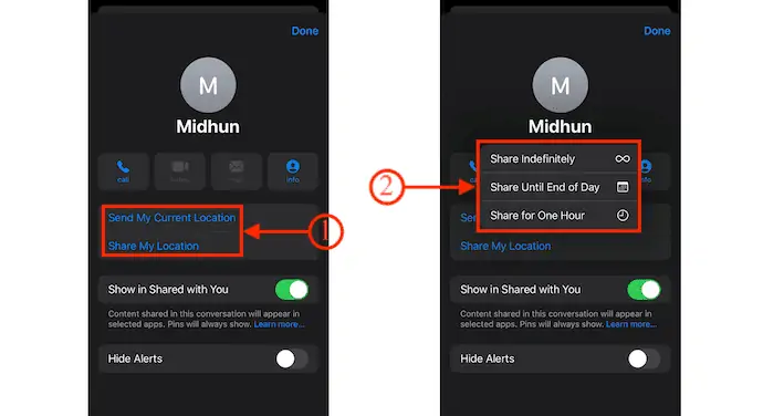 Partager l'emplacement depuis l'iPhone Message