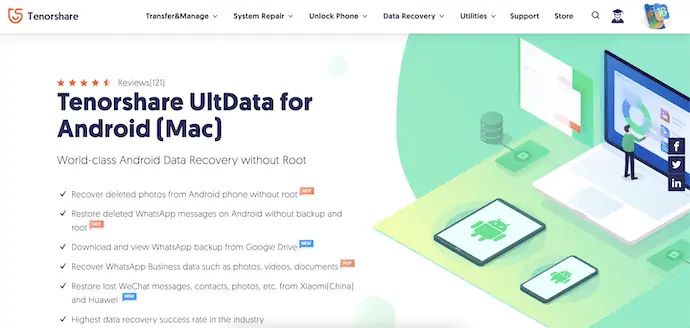 Tenorshare UltData สำหรับหน้าแรกของ Android