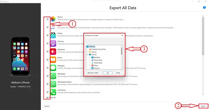 Alegeți datele de exportat
